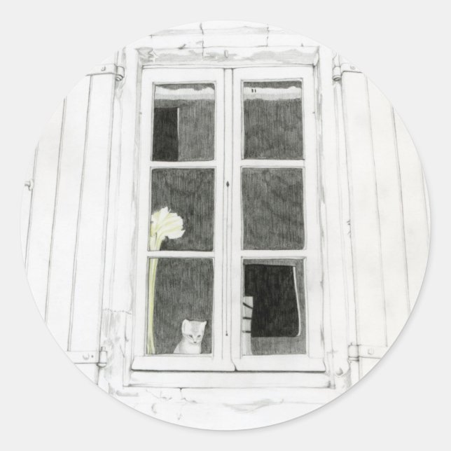 Sticker Rond Chat dans l'étiquette de fenêtre (Devant)