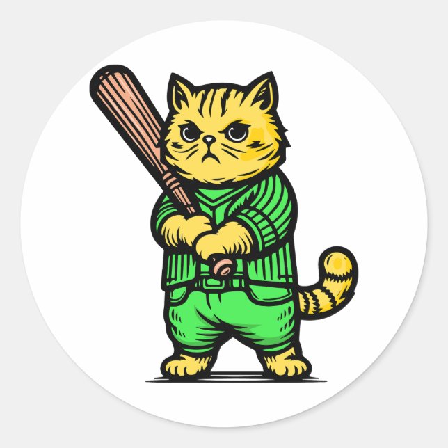 Sticker Rond Chat de baseball amusant (Devant)