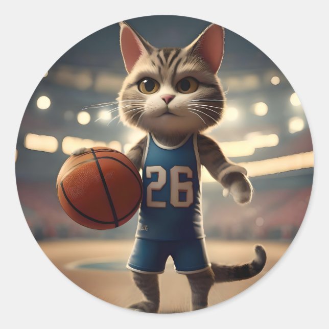 Sticker Rond Chat de basket-ball, (Devant)