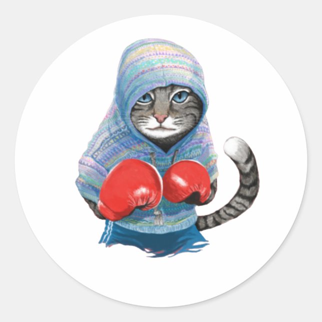 Sticker Rond Chat de boxe (Devant)