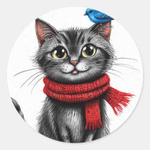 Sticker Rond Chat de dessin animé mignon