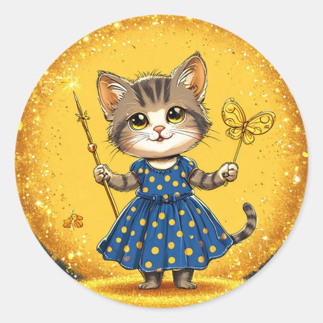 Sticker Rond Chat de dessin animé mignon (Devant)