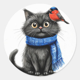 Sticker Rond Chat de dessin animé mignon