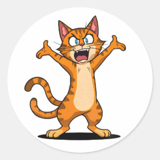 Sticker Rond Chat de dessin animé orange tabby en colère