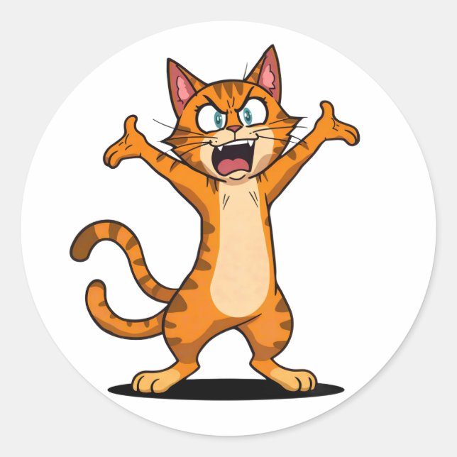 Sticker Rond Chat de dessin animé orange tabby en colère (Devant)