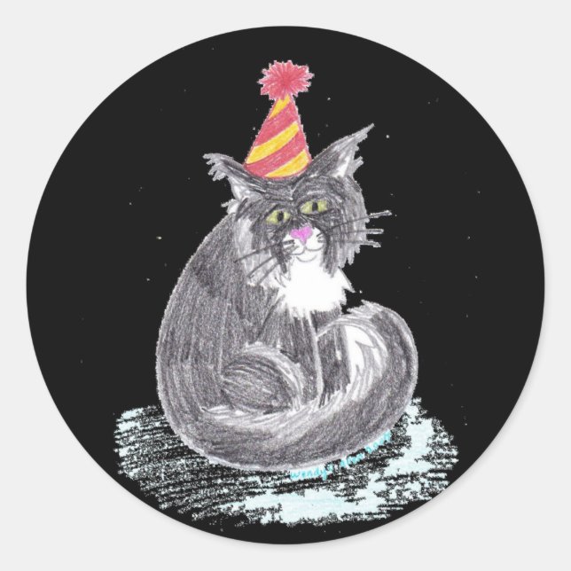 Sticker Rond Chat de fête (Devant)