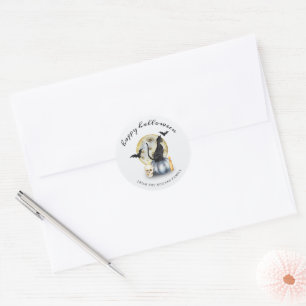 Sticker Rond Chat de Halloween effrayant Citrouille