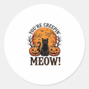 Sticker Rond Chat de Halloween Vintage qui se faufile Meow Grav
