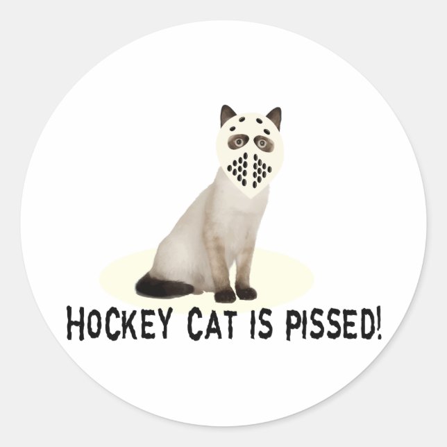 Sticker Rond Chat de hockey en colère (Devant)