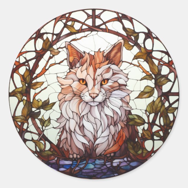 Sticker Rond Chat de la forêt de verre doux (Devant)