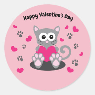 Sticker Rond Chat de la Saint-Valentin Animée