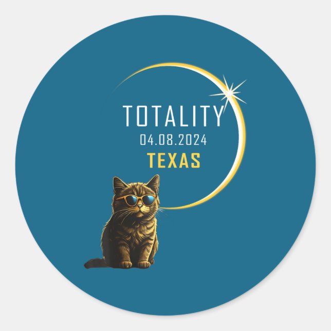 Sticker Rond Chat de l'éclipse solaire totale du Texas (Devant)