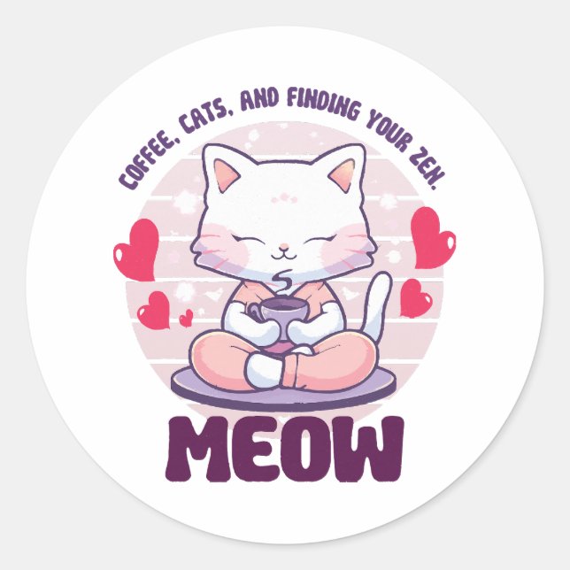 Sticker Rond Chat de méditation - Chat Kawaii (Devant)