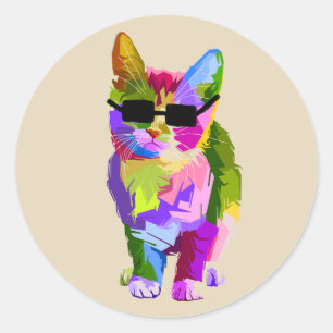 Sticker Rond Chat de minou d'art de bruit de cool d'art moderne
