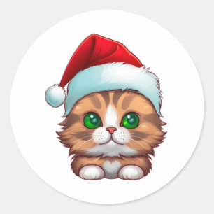 Sticker Rond Chat de Noël classique Fluffy Munchkin T-shirt