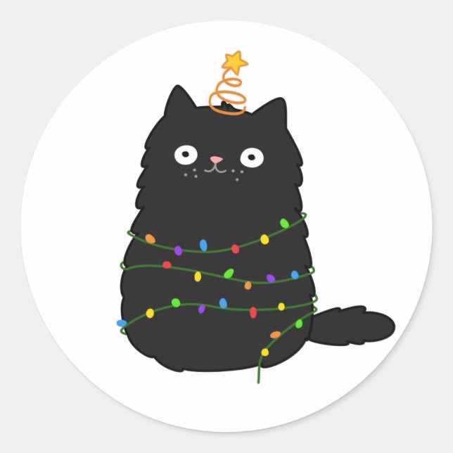 Sticker Rond Chat de Noël Cute Kawaii (Devant)