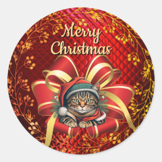 Sticker Rond Chat de Noël de style vintage