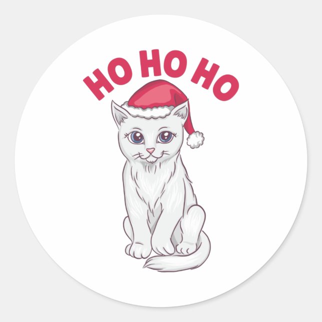 Sticker Rond Chat de Noël Ho Ho (Devant)