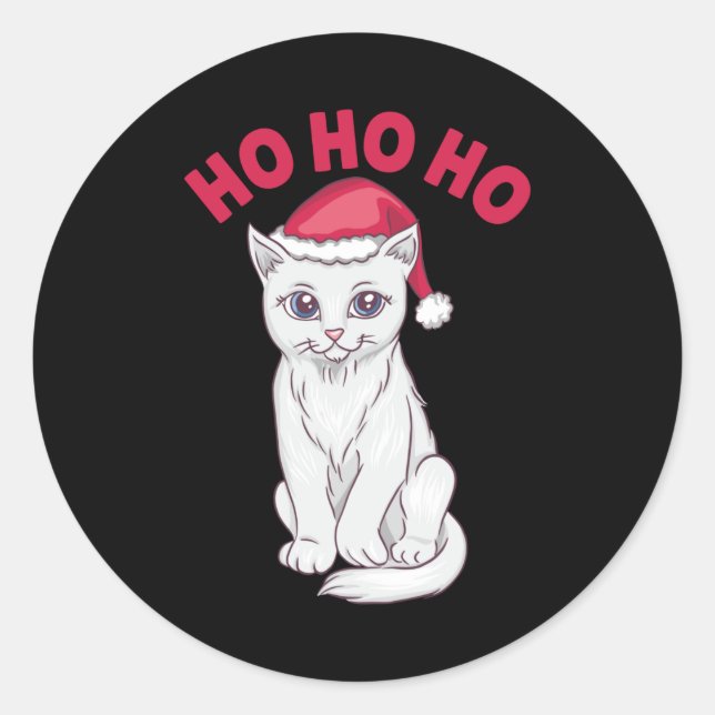 Sticker Rond Chat de Noël Ho Ho (Devant)