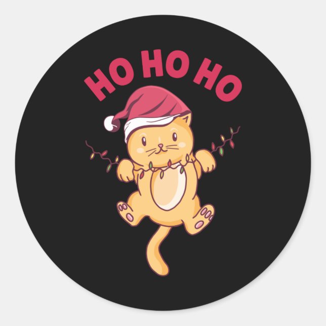 Sticker Rond Chat de Noël Ho Ho (Devant)