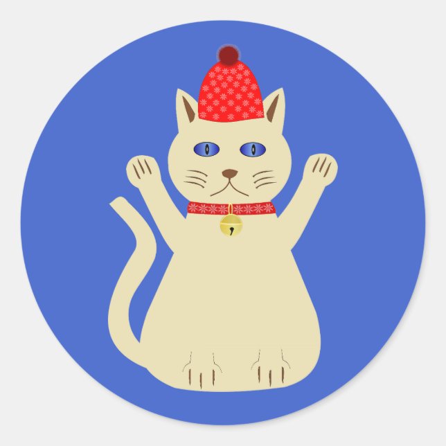Sticker Rond Chat de Noël mignon (Devant)