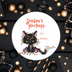 Sticker Rond Chat de Noël mignon à partir du cadeau de vacances