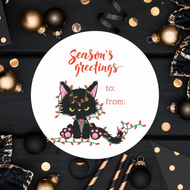 Sticker Rond Chat de Noël mignon à partir du cadeau de vacances (Créateur téléchargé)