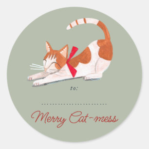 Sticker Rond Chat de Noël rennes vert Vacances