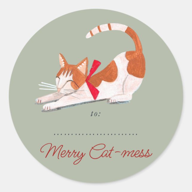 Sticker Rond Chat de Noël rennes vert Vacances  (Devant)