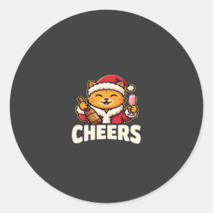 Sticker Rond Chat de Noël se réjouit de la boisson des Fêtes