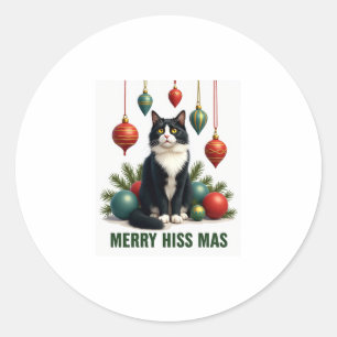 Sticker Rond Chat de Noël Tuxedo avec Décorations de vacances M