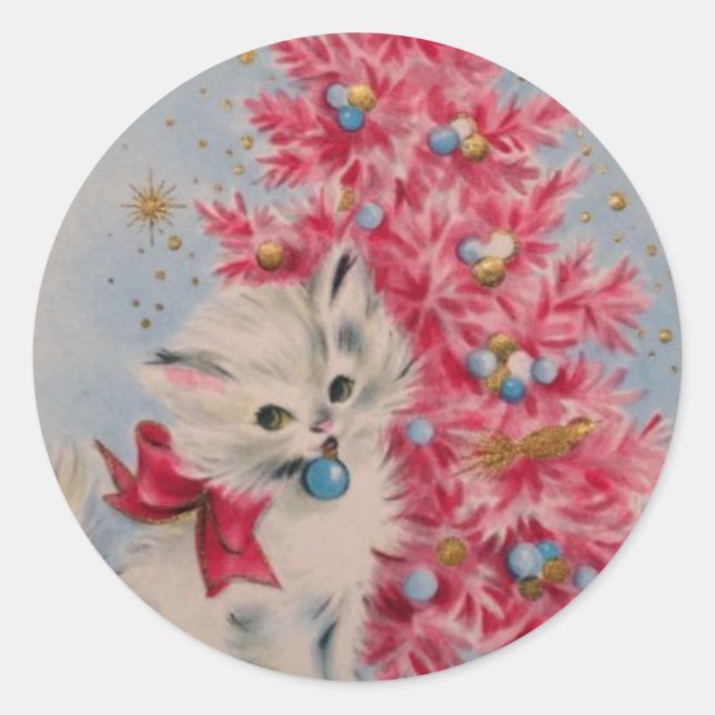 Sticker Rond Chat de Noël vintage 1940 (Devant)