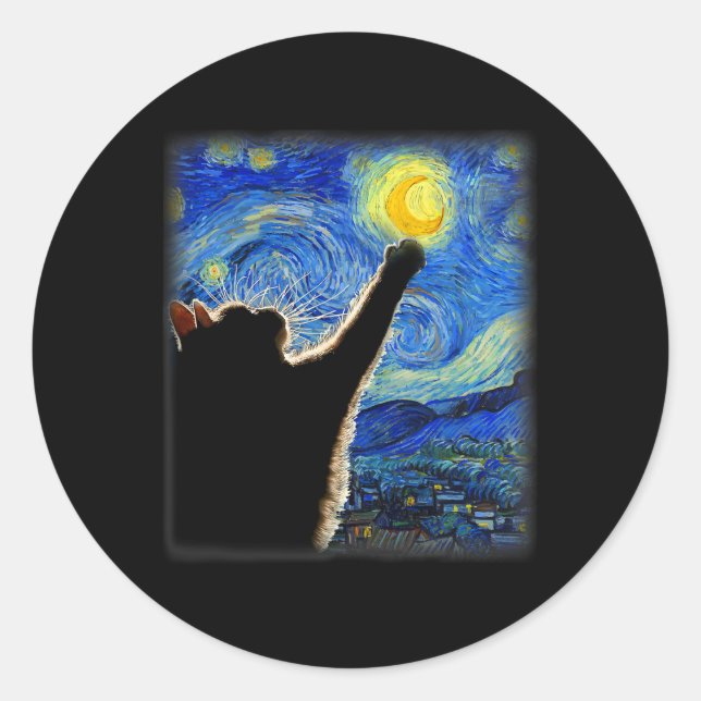Sticker Rond Chat de nuit Van Gogh Starry - Clic Fit (Devant)