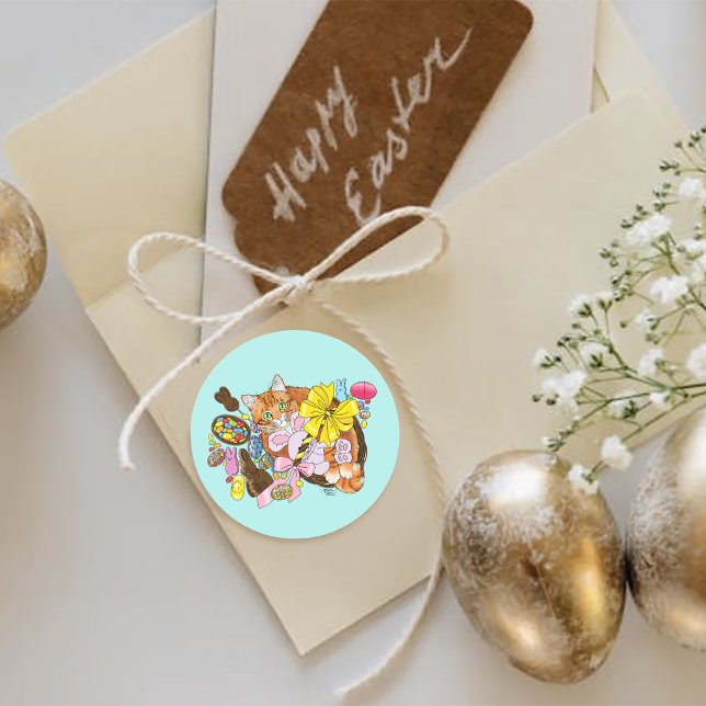 Sticker Rond Chat de Pâques Orange (Créateur téléchargé)