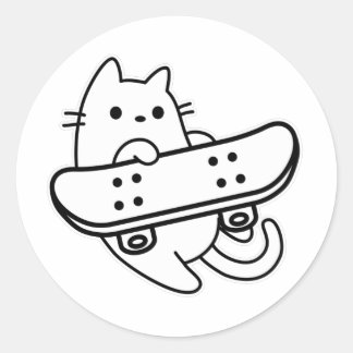 Sticker Rond Chat de patinage avec skateboard
