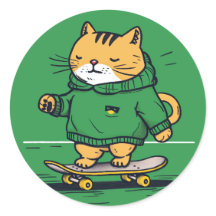 Chat De Patinage Sympa Sur Skateboard