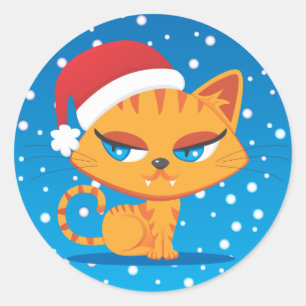 Sticker Rond Chat de Père Noël