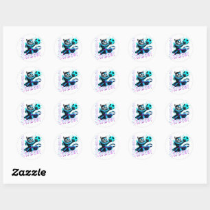 Sticker Rond Chat de samouraï Striker Glitch Art pour console d