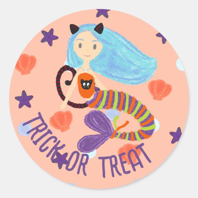 Sticker Rond Chat de sirène d'Halloween ou de gâteau Pastel (Devant)