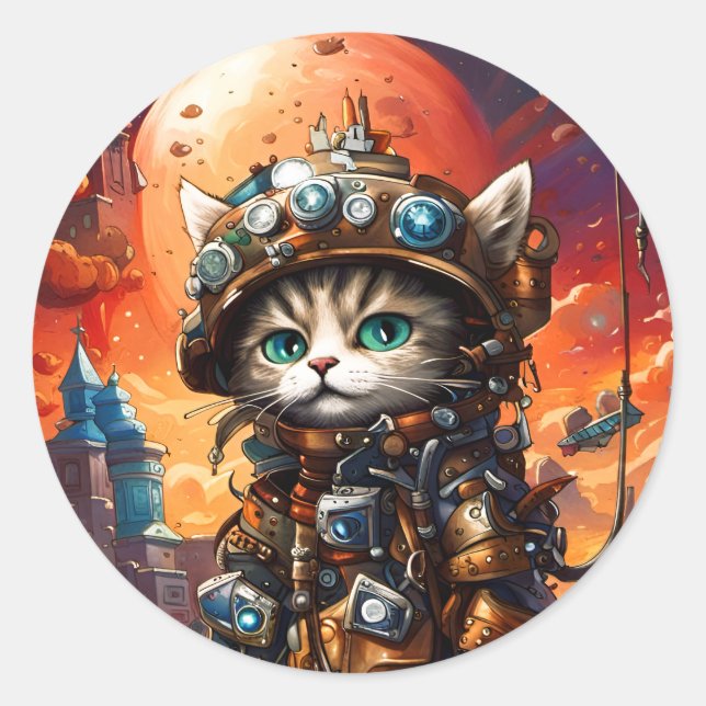 Sticker Rond Chat de Steampunk I (Devant)