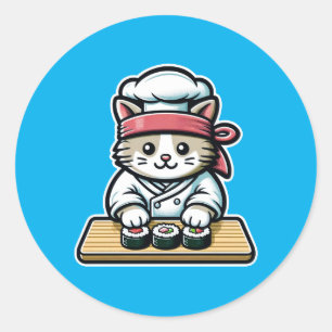Sticker Rond Chat de sushi - Chat mignonne et amusante faisant