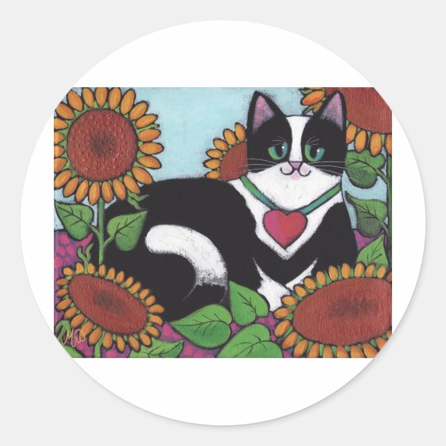 Sticker Rond Chat de tournesol (Devant)