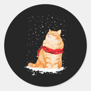 Sticker Rond Chat debout dans la neige hiver Noël Chat amour