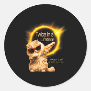 Sticker Rond Chat Deux Fois Dans L'Éclipse Solaire À Vie Avril
