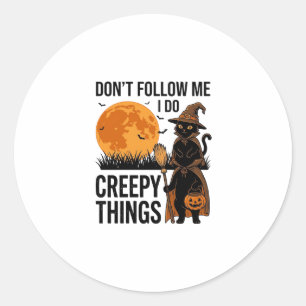 Sticker Rond Chat d'Halloween Choses Effrayantes Sorcière Drôle