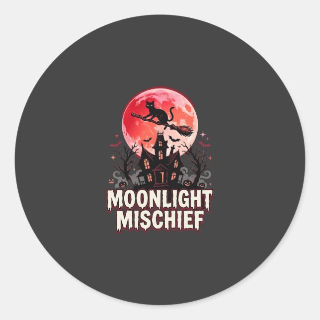 Sticker Rond Chat d'Halloween Lumière de Lune Méfait (Devant)