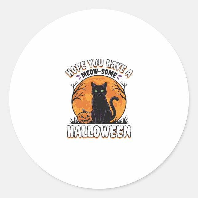 Sticker Rond Chat d'Halloween Meow-Some Dessin de Gravure Vinta (Devant)