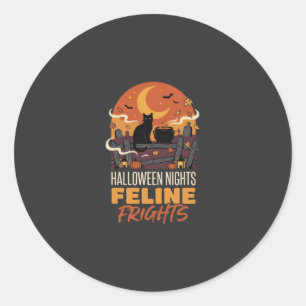 Sticker Rond Chat d'Halloween sous la magie de la lune