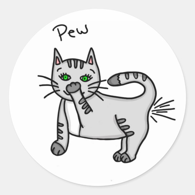 Sticker Rond Chat d'odeur, Humour de panier de chat (Devant)