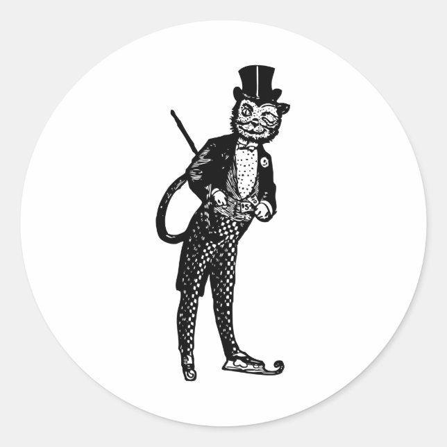 Sticker Rond Chat d'opéra sophistiqué vintage (Devant)